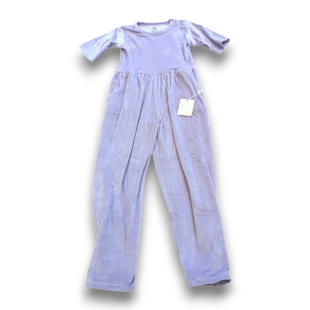 NWT Birdie Bean Purple Velvet Velour Romper Jumpsuit Pajamas Girls 6